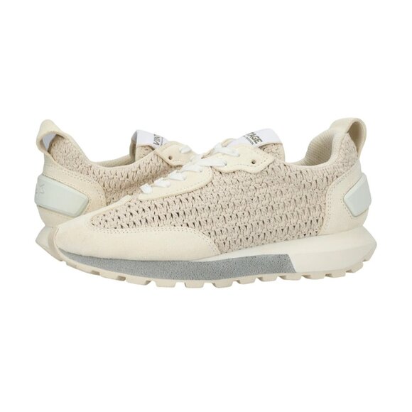 VINTAGE HAVANA/Synthetic/Leather/Suede Slip Shoes - Vintage Havana Women's Woven Knit Lace-Up Sneakers Beige White Textured Sole 5.5